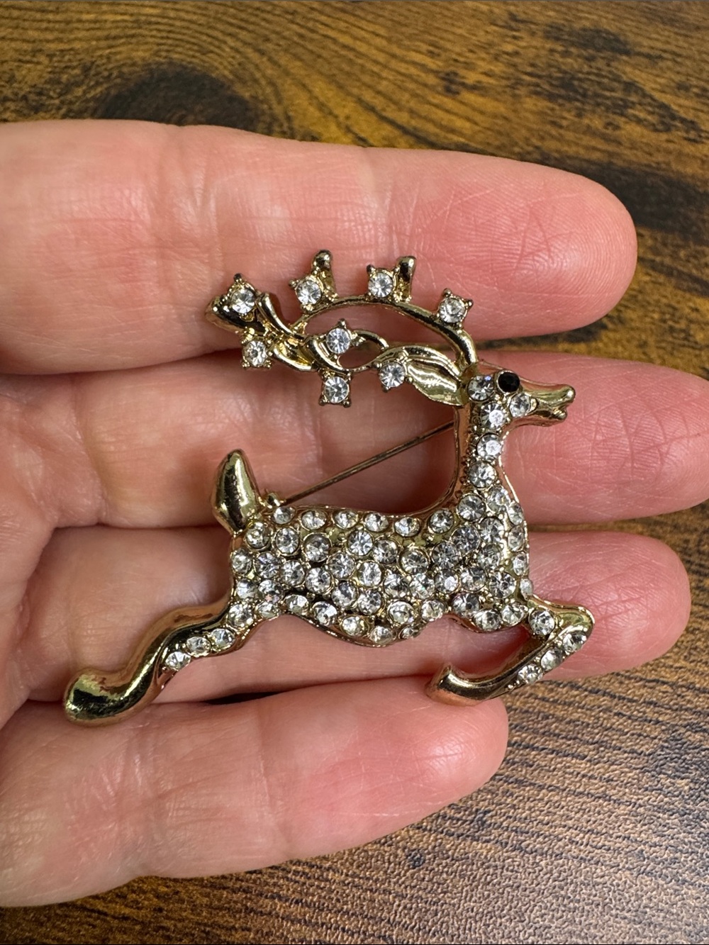Gold-Tone Crystal Reindeer Brooch - Sparkling Holiday Pin